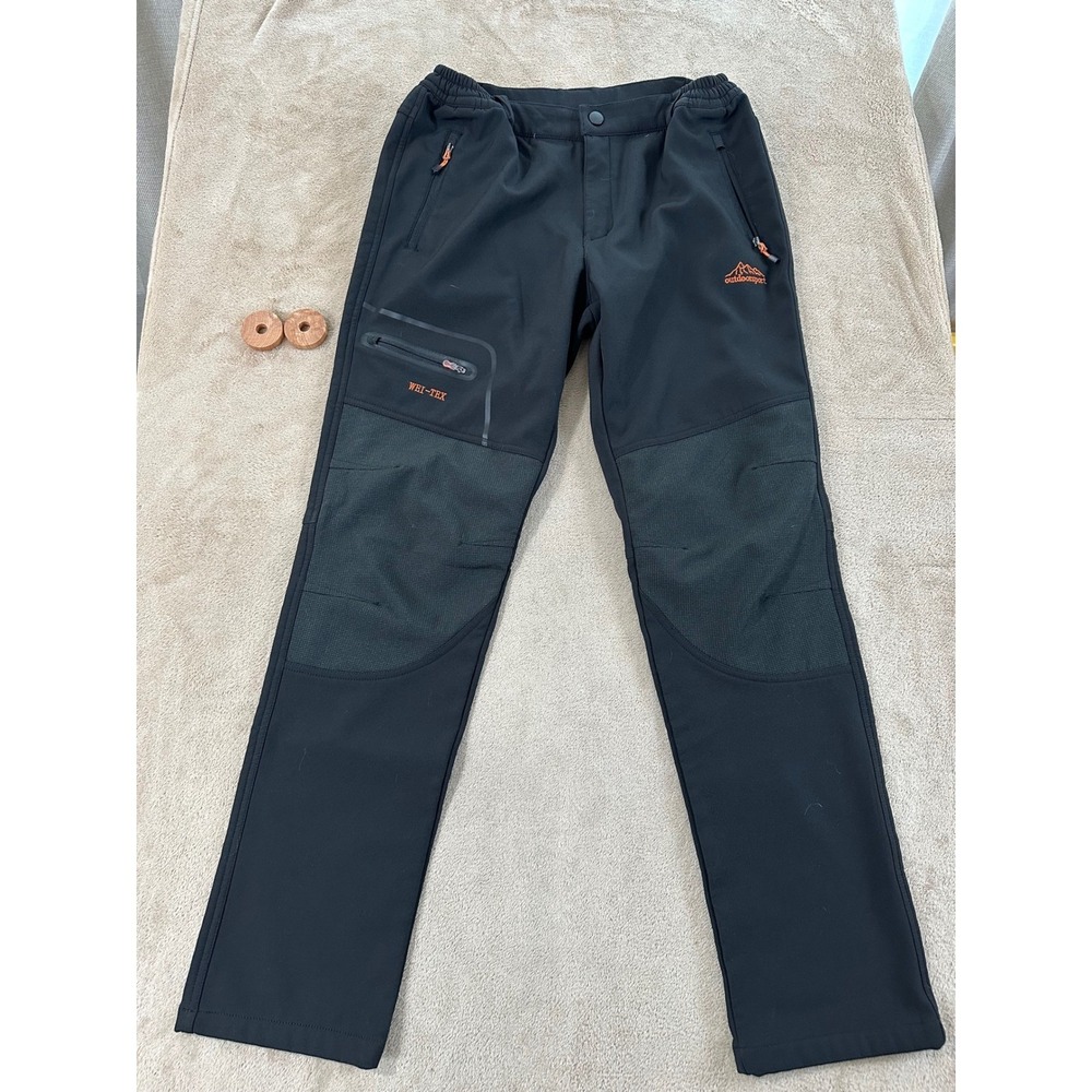 Outdoorsport WEI-TEX‎ Hiking Pants Mens size L Black Softshell Fleece Lined EUC
